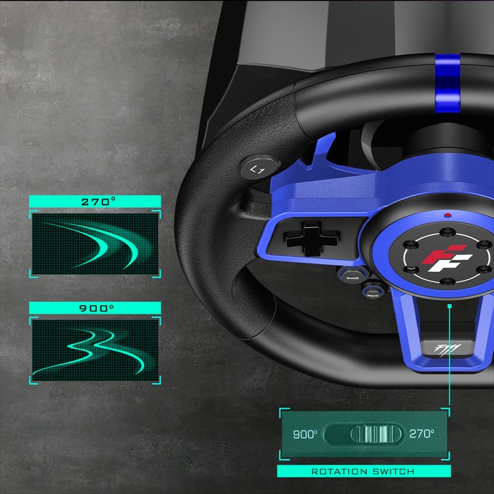 F111 FLASHFIRE Kierownica 900° PC/PS5/Switch z wibracjami 3 pedały 6 biegów