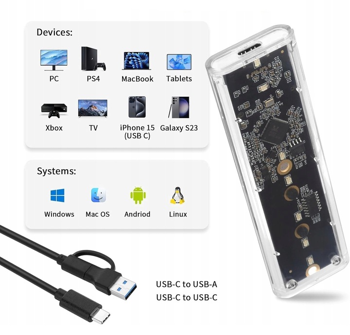 OBUDOWA NA DYSK NVME M2 SATA SSD ADAPTER NGFF M.2 USB 3.1 USB TYP-C 10 GBPS
