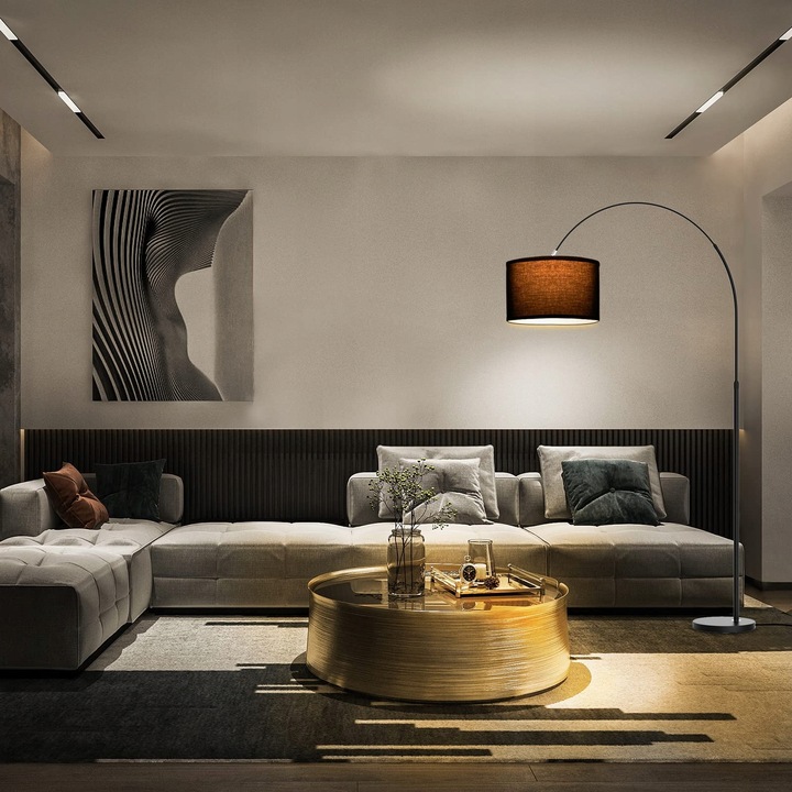 Lampa Podłogowa Łukowa 3000K Regulowana wysokość Czarny klosz E27 9W