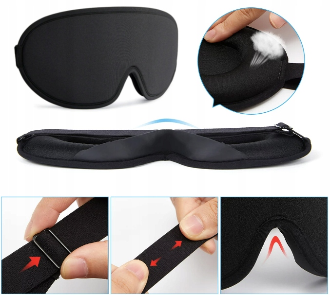 OPASKA NA OCZY DO SPANIA MASKA 3D REGULOWANA CZARNA + ZATYCZKI DO USZU