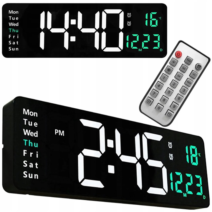 ZEGAR ŚCIENNY ELEKTRONICZNY BUDZIK CYFROWY DUŻY PILOT 10 POZIOMÓW
