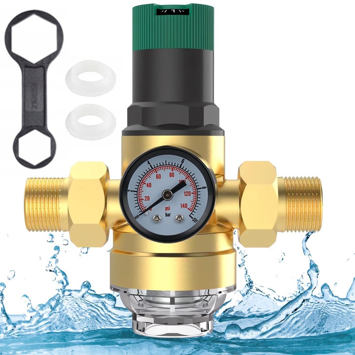 REDUKTOR CIŚNIENIA WODY MOSIĘŻNY 1" DN25 Z FILTREM I MANOMETREM 3/4