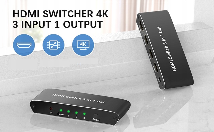 ROZDZIELACZ PRZEŁĄCZNIK SWITCH 3x HDMI 4K HDMI2.0 4K@60HZ