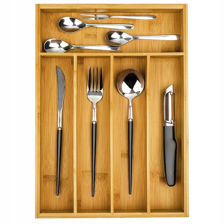 WKŁAD DO SZUFLADY NA SZTUĆCE POJEMNIK ORGANIZER DREWNIANY BAMBUSOWY