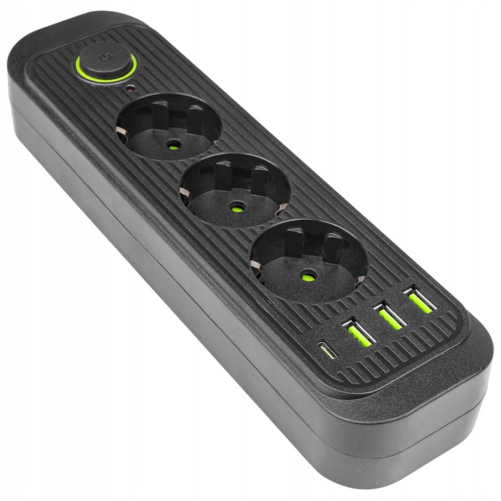 Przedłużacz listwa zasilająca 2m 3 GNIAZDA UZIEMIENIE 4x USB C CZARNY