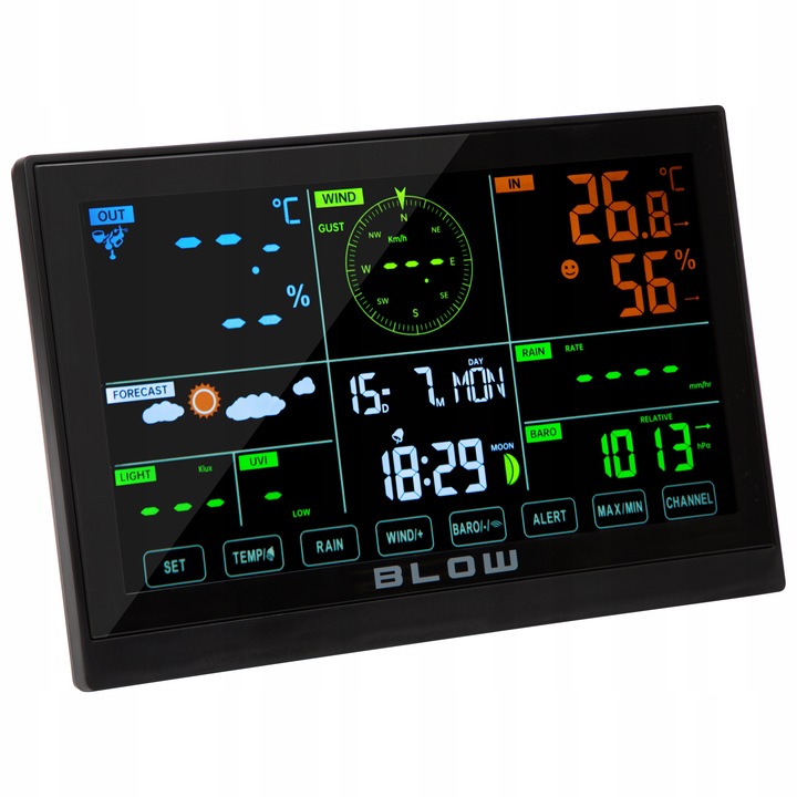 STACJA POGODY POGODOWA WiFi METEO TERMOMETR HIGROMETR ZEGAR ALARM +