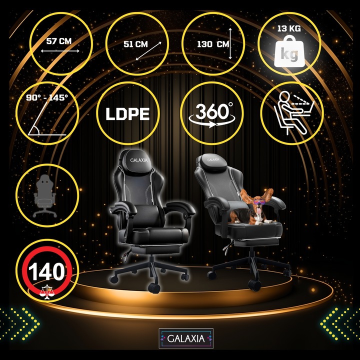 FOTEL GAMINGOWY BIUROWY Obrotowy Kubełkowy Krzesło Gamingowe Z Podnóżkiem