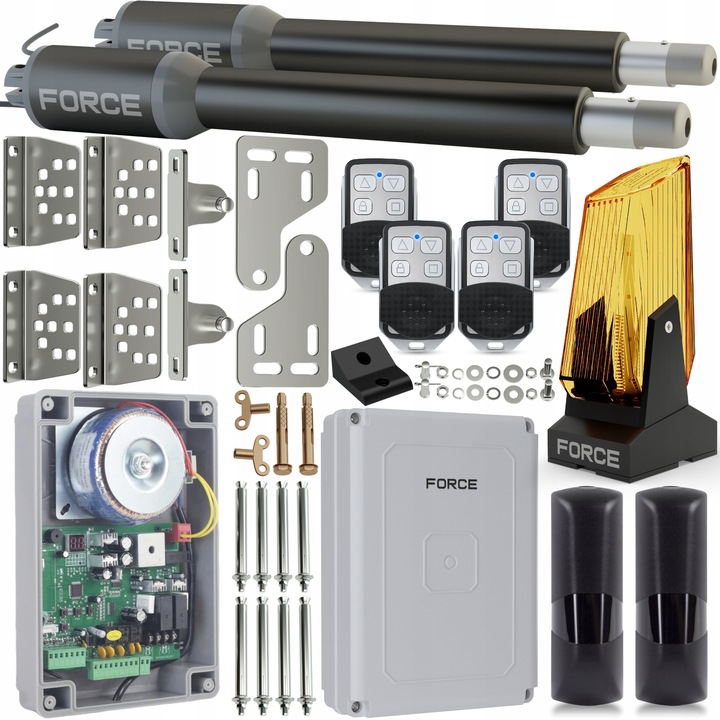 Zestaw do bramy dwuskrzydłowej FORCE SW200 2x2m 400 kg lampa do skrzydłowej