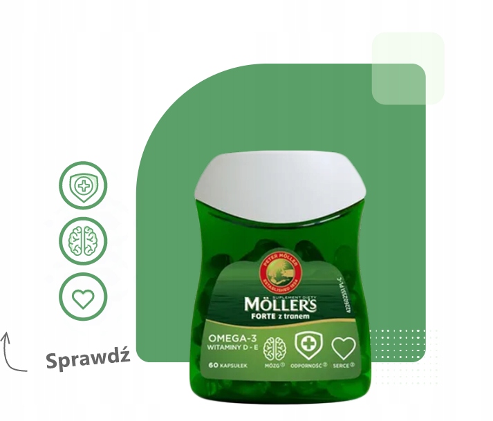 2x Möller’s Forte 60 kaps. TRAN odporność OMEGA-3 mózg serce WIT. D3 i E