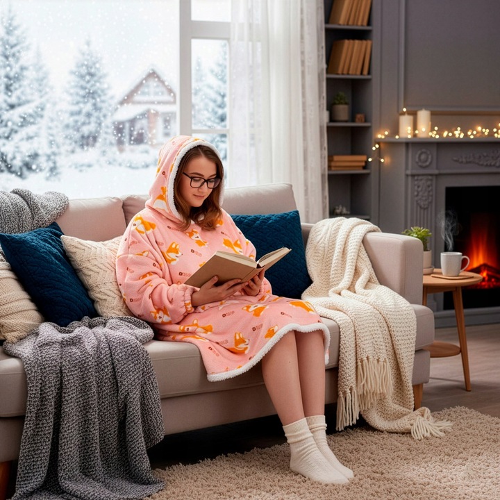 CIEPŁA BLUZA OVERSIZE 2W1 DŁUGA KOCOBLUZA KOCOSZLAFROK CIEPŁY KOC