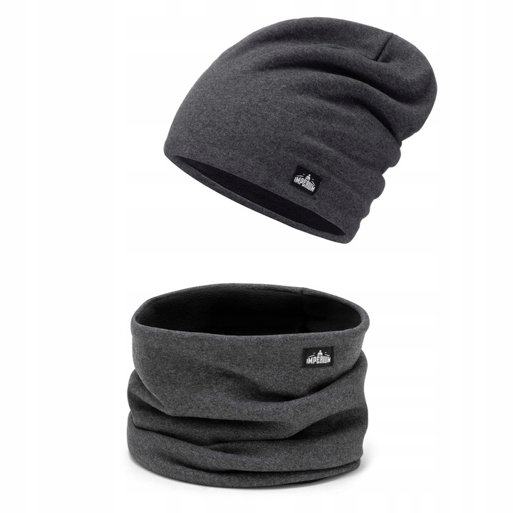 Komplet męski na POLARZE czapka + komin Grafitowy