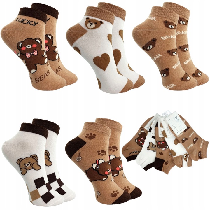 5x SKARPETY STOPKI DAMSKIE KOLOROWE BAWEŁNIANE STYLOWE WZORY JAKOŚĆ PREMIUM