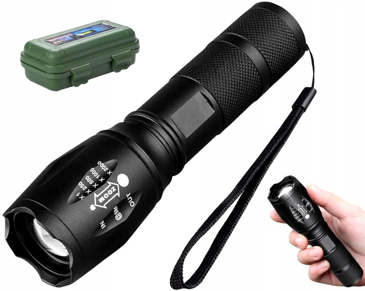 Mocna Latarka TAKTYCZNA LED Policyjna dioda ZOOM NA BIWAK SZPERACZ MEGA