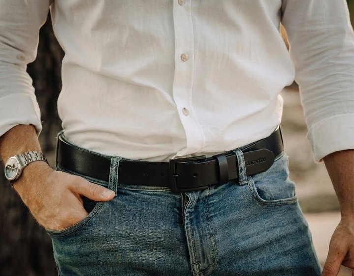 Pasek skórzany męski CZARNY do spodni SZEROKI skóra naturalna ZAGATTO