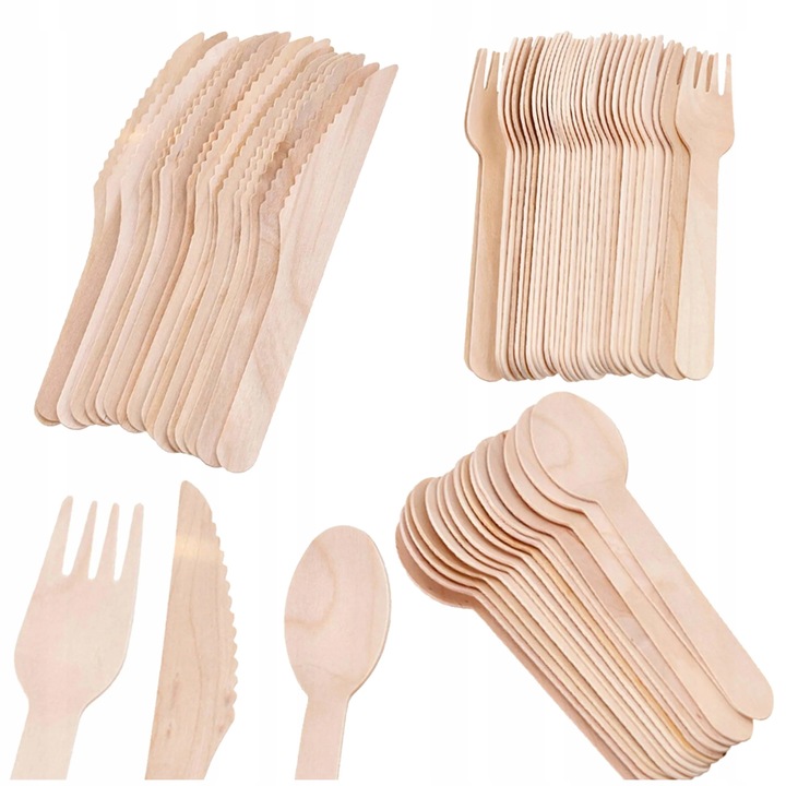 Zestaw drewnianych jednorazowych sztućców ekologicznych noże widelce