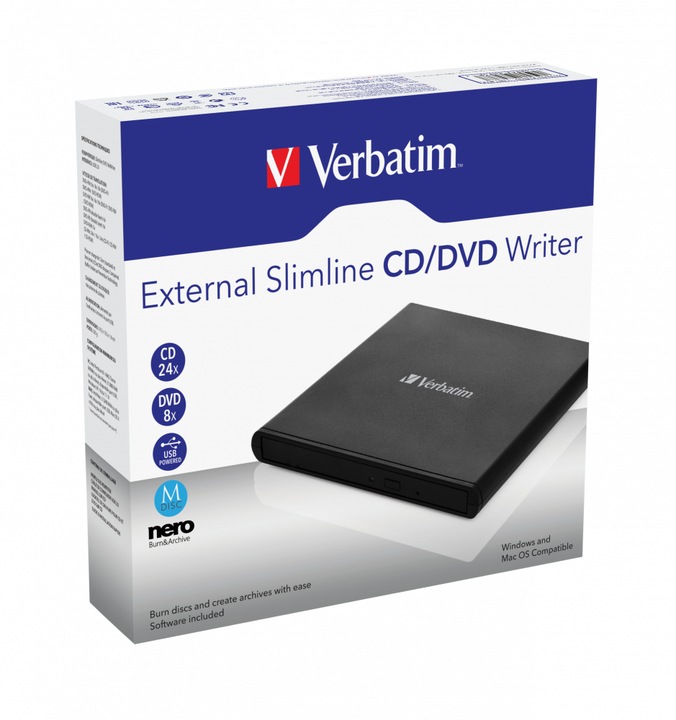 Nagrywarka zewnętrzna Verbatim CD/DVD RW USB 2.0 SLIM LIGHT