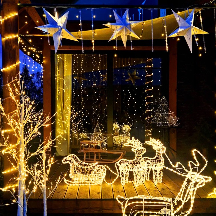 RENIFERY Z SANIAMI ŚWIECĄCE DUŻE 150cm OZDOBA Z GŁOWĄ SANIAMI DEKORACJA XXL