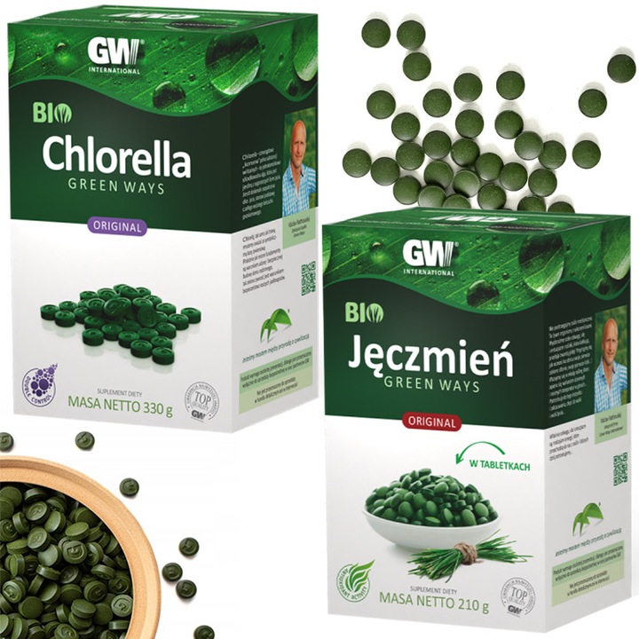 Green Ways BIO Chlorella 330g (1320 tabl.) + BIO Jęczmień 210g (600 tabl.)
