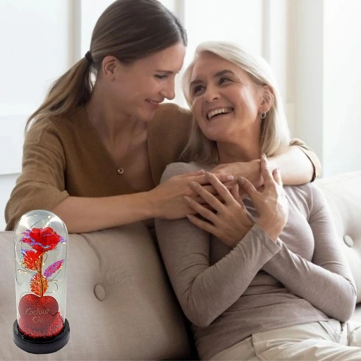 WIECZNA RÓŻA W SZKLE W KOPULE ŚWIECĄCA NA WALENTYNKI LED PREZENT PUDEŁKO