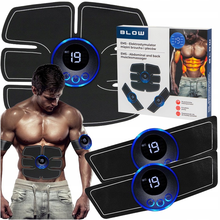 ELEKTROSTYMULATOR EMS MIĘŚNI BRZUCHA PLECÓW RAMION POŚLADKÓW MASAŻER NÓG 3X