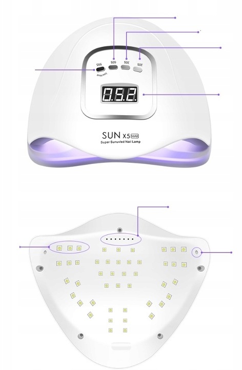 Lampa Do Paznokci Manicure Profesjonalna Mocna UV/LED SUN x5 Max 80W