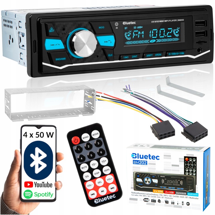 RADIO SAMOCHODOWE 1-DIN BLUETOOTH 5.0 USB SD AUX MP3 MIKROFON PILOT