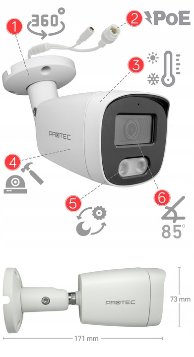 CYFROWY MONITORING 7 KAMER IP 5MPIX NA SKRĘTKĘ UTP PODGLĄD ONLINE DETEKCJA