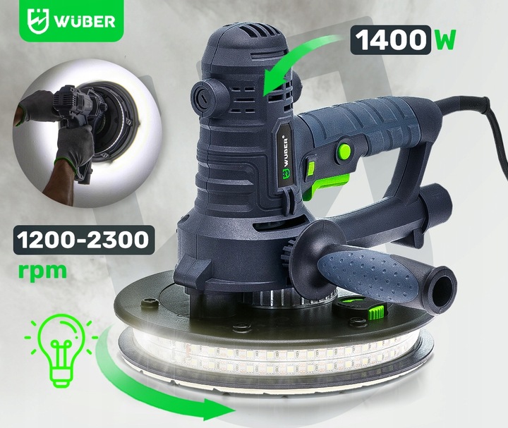 SZLIFIERKA DO GIPSU GŁADZI 180MM SIECIOWA Z TAŚMĄ LED + 6 PAPIERÓW