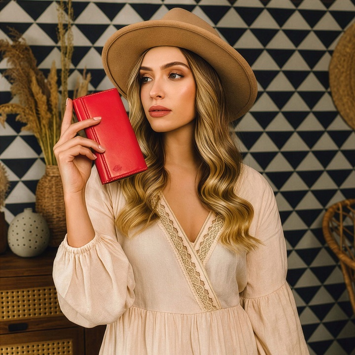 Duży Pojemny Portfel Damski Skórzany STEVENS Czerwony Z Ochroną RFID