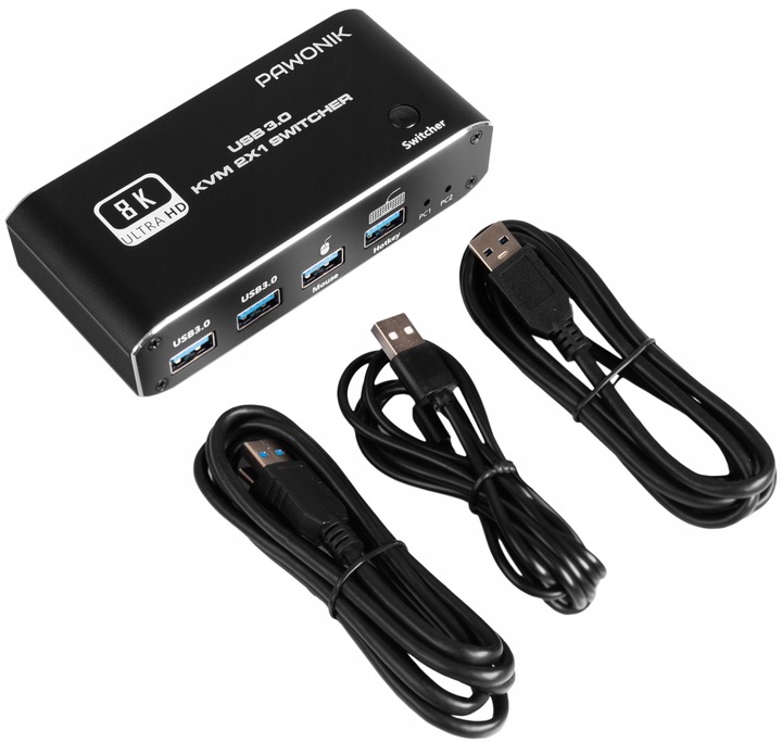 Przełącznik KVM HDMI 2.1 Konsola Switch 4K 120Hz 8K 2 4xUSB 3.0 2xPC 1Ekran