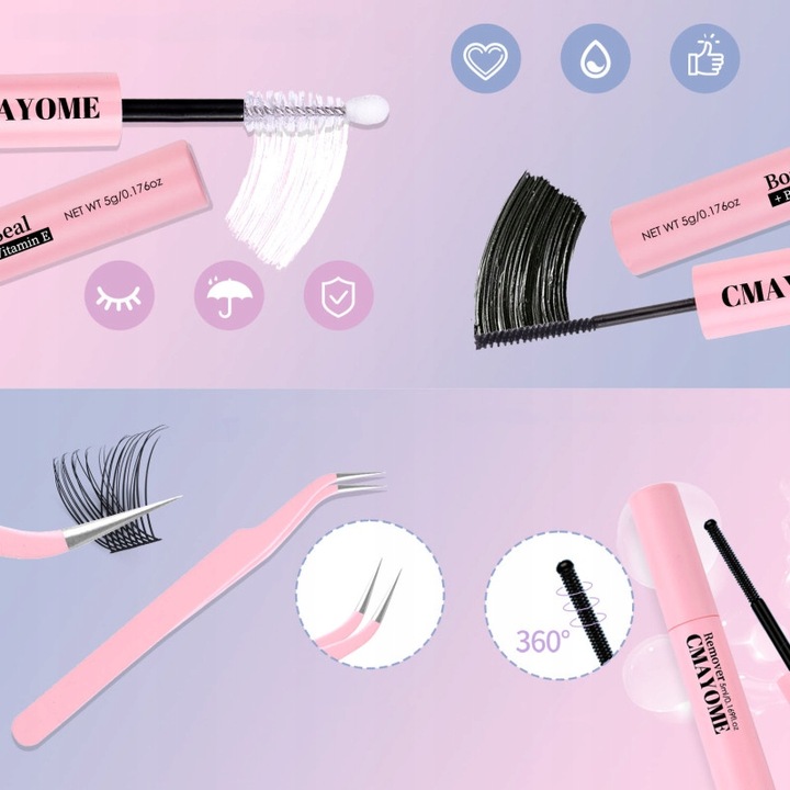 RZĘSY BONDINGOWE ZESTAW STARTOWY RZĘSY DIY 120 KĘPEK D CURL CLUSTER LASHES