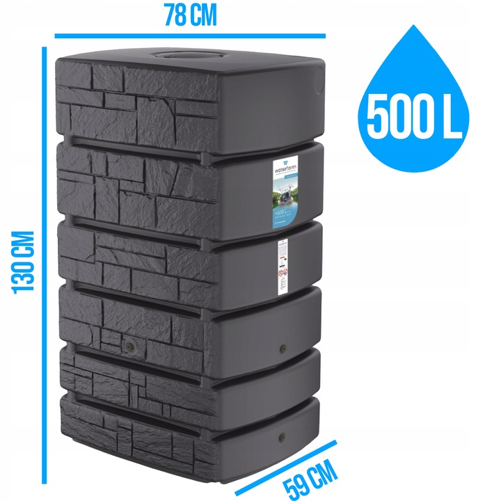 500 ZBIORNIK na DESZCZÓWKĘ POJEMNIK BECZKA WODĘ Antracyt Kamień + ZBIERACZ