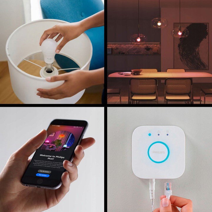 Żarówka LED E27 8W RGB Inteligentna 3 szt. + Mostek Philips HUE