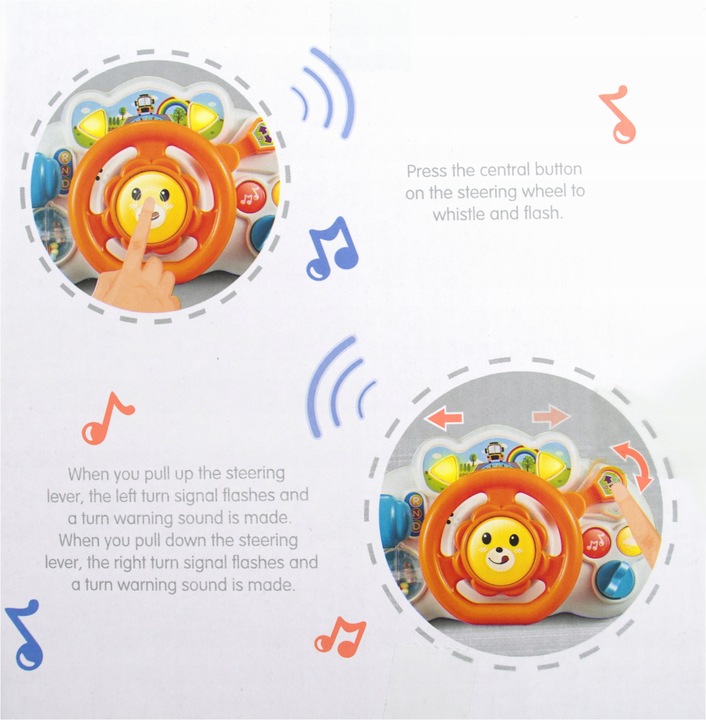 INTERAKTYWNA KIEROWNICA MALUCHA DO ZABAWY DLA DZIECI ŚWIECI GRA DO WÓZKA