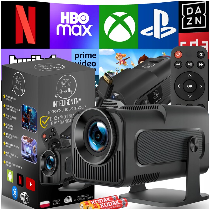 PROJEKTOR RZUTNIK ANDROID TV WIFI LED MINI PRZENOŚNY SMART GŁOŚNIK OBROTOWY