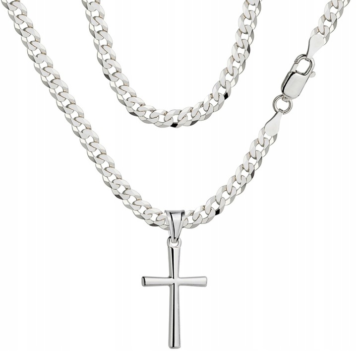 SREBRNY ŁAŃCUSZEK MĘSKI NASZYJNIK PANCERKA SREBRO 925 Z KRZYŻYKIEM GRAWER