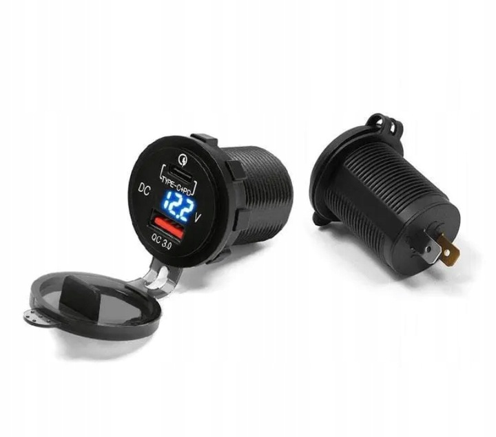 Gniazdo samochodowe USB QC 3.0 PD WOLOTMIERZ 12V 24V IP65 transparent 63W