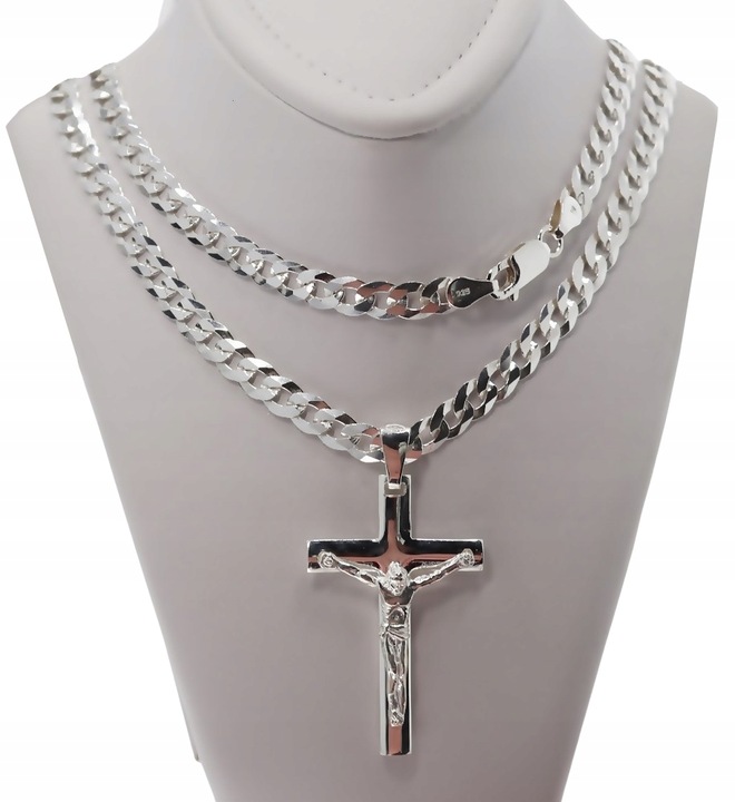 SREBRNY PEŁNY ŁAŃCUSZEK MĘSKI PANCERKA Z KRZYŻYKIEM PR. 925 + GRAWER GRATIS