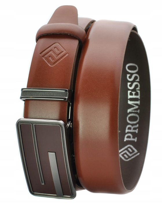 PROMESSO Męski pasek skóra z automat. klamra 100%PL + pudełko NA