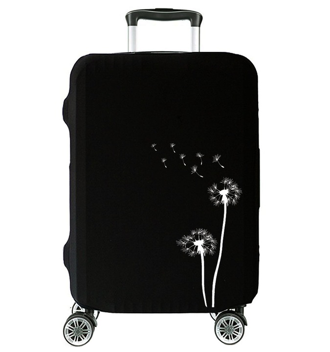 Pokrowiec na Walizkę Ochronny Etui Trzy Rozmiary S M L Czarny z Tekstem