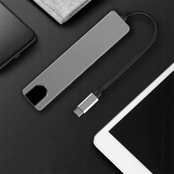 HUB USB C 3.0 8W1 ADAPTER PRZEJŚCIÓWKA PORT HDMI 4K KARTA SD LAN WTYK RJ45
