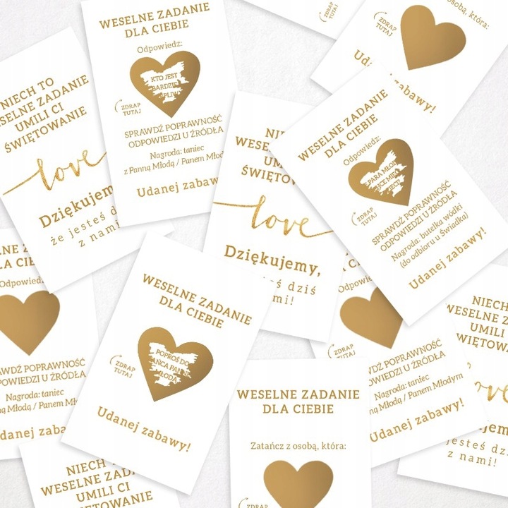 ZDRAPKI ZADANIA DLA GOŚCI ŚLUB WESELE LOVE 21SZT