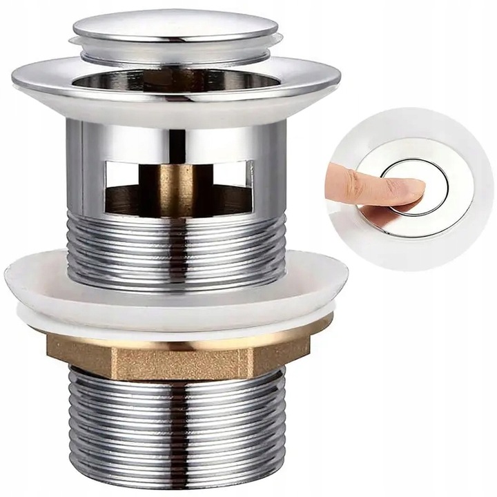 KOREK UMYWALKOWY KLIK-KLAK AUTOMAT z przelewem SREBNY DO UMYWALKI