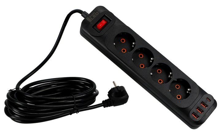 Przedłużacz Listwa Zasilająca Sieciowa 4 Gniazda 230V 5M 4x USB A