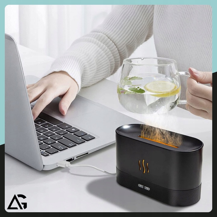 NAWILŻACZ POWIETRZA DYFUZOR LAMPKA NOCNA LED EFEKT PŁOMIENIA KOMINEK