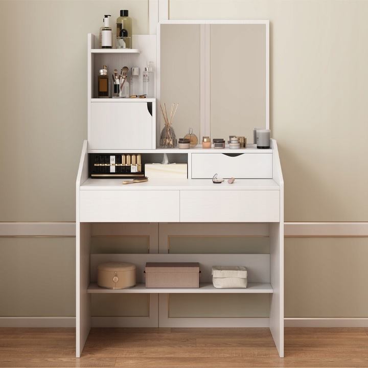TOALETKA Z LUSTREM BIAŁA DO MAKIJAŻU GLAMOUR Z SZUFLADAMI STYL