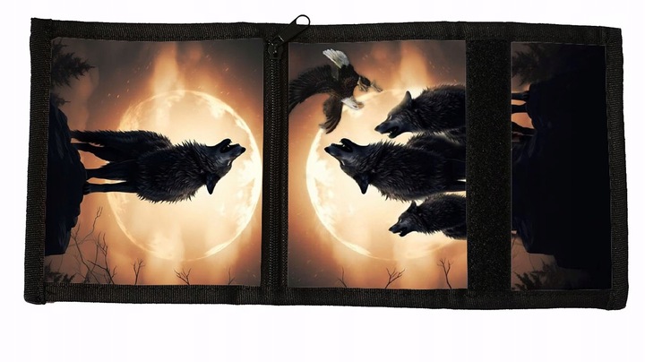 Portfel na Rzep WILK Wolf moon KSIĘŻYC materiałowy