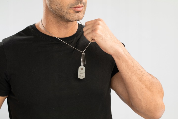 Nieśmiertelnik Z Grawerem Ze Stali Męski Podwójny Z Łańcuszkiem I Pudełkiem