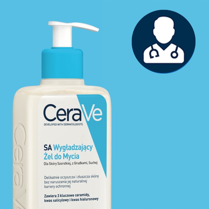 CeraVe SA Żel Wygładzający do Mycia Skóra Szorstka Sucha 236ml + GRATIS