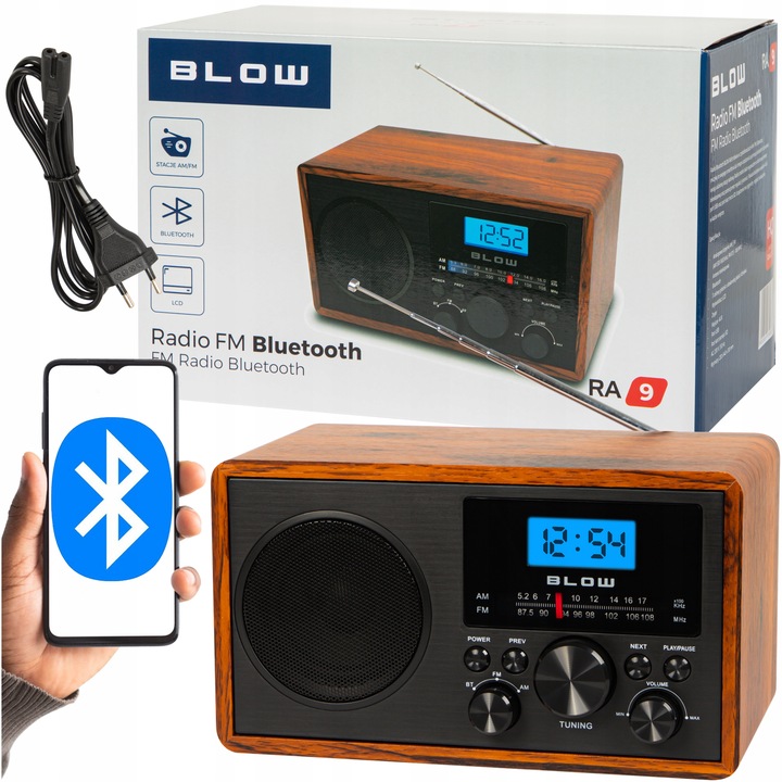 RADIO KUCHENNE RETRO PRZENOŚNE BLUETOOTH ZEGAR LCD FM ANTENA AUX USB-C
